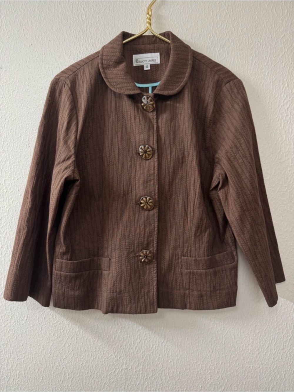 Elliott Lauren Brown Textured Button-Front Blazer 12